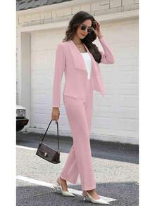 CALEBGAR [365-Day Suit Collection]Women's Cardigan Pantsuit Two-Piece Set, Business-Casual Wear For Spring, Summer, Fall, And Winter, Y2K Style Custom Workplace Wardrobe - Hồng - Xem 4