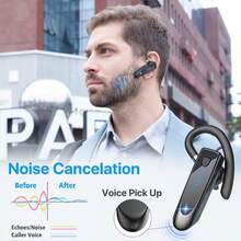 29 小时音乐播放时间，180 小时待机时间，无线免提耳机，带麦克风，支持双设备连接，轻巧入耳式无线商务运动耳机，专为办公室、卡车司机、驾驶员设计 - USB 充电 - 黑色 - 查看 8