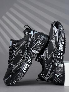 Giày thể thao nam, giày thể thao buộc dây thời trang, giày casual đường phố màu đen cá tính với đế kiểu graffiti. - màu đen - Xem 1