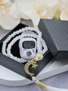 Sparkling Crystal Finger Counter & Shiny Star Moon 99pcs Tasbih Set, 4 Colors Available, Includes Gift Box, Prayer & Meditation Counter - Multicolor - View 4