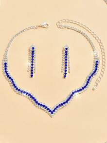 3pcs Minimalist Rhinestone Necklace, Earrings & Jewelry Set, Elegant Evening Accessories For Women - Multicolor - View 4