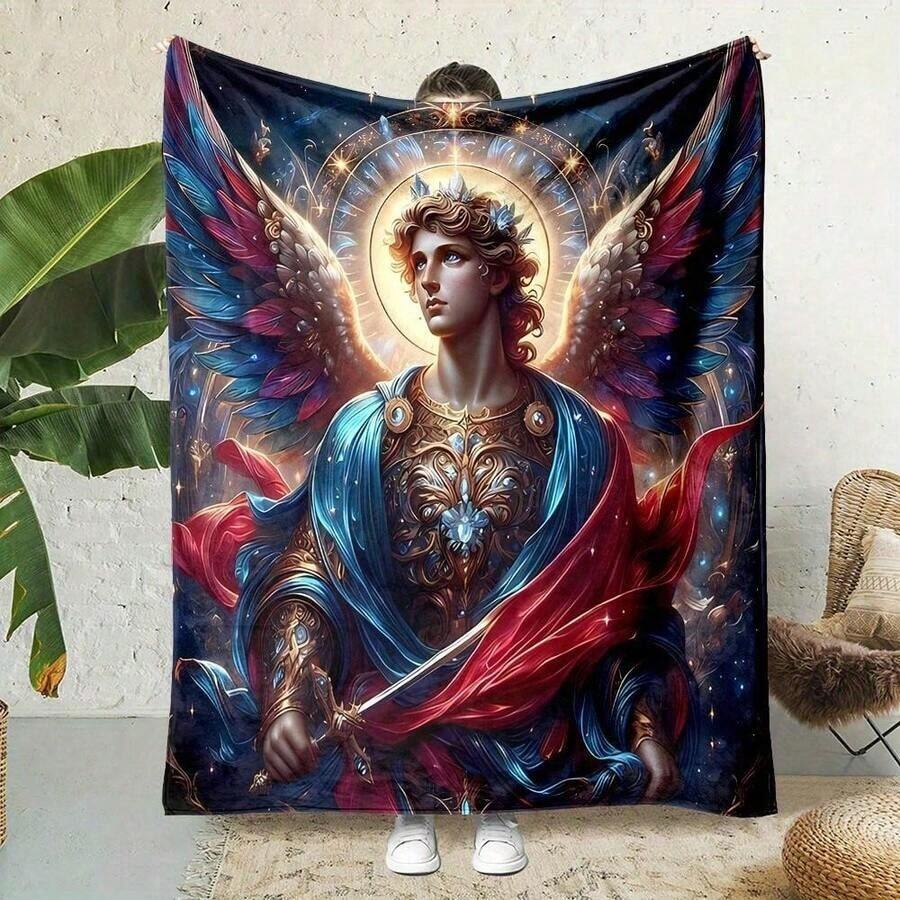 Christian Style Christ Faithful Pattern Printed Large Archangel Design Seasonal Universal Lunch Office Small Throw Blanket For Family And Friends Gift,  Halloween Christmas Gifts - Multicolor - View 1