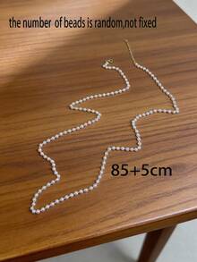 1pc Golden Stainless Steel Electroplated 18K Gold Round Faux Pearl Long Pendant Necklace, Elegant & High-End, Suitable For Holidays, Daily Wear, Engagements, Weddings - White - View 3