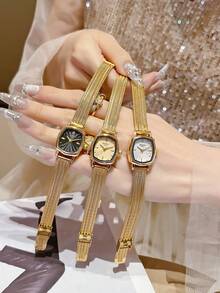 1 件女士新款法式复古金色小表盘腕表，不锈钢表带，适合日常佩戴、晚宴等场合，圣诞礼物 - style 1 - 查看 10