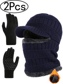 Winter Knitted Balaclava Beanie Hat+Anti-Slip Touch Screen Gloves Set For Women Men,Warm Cycling Ski Mask, Women Windproof Hood, Balaclavas Heavyweight Thermal Fleece