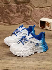 1 Pasang Sepatu Datar Warna Gradien Unisex, Sepatu Sneaker Anak-Anak Modis dan Keren dengan Sol Lembut dan Tidak Bernapas, Sepatu Lari Multifungsi, Cocok untuk Pemakaian Sehari-hari Siswa, Sepanjang Musim - Biru - View 2