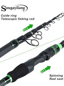 1 Set Spinning Rod And Reel Combo | 1.8m Carbon Fiber Fishing Rod With Rod Cap, Dual Guide Control System | Aluminum Alloy Line Cup, Carbon Fiber Drag Washers, Suitable For Saltwater And Freshwater - Green - View 7