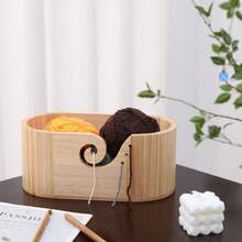 1个乡村风木质多功能毛线收纳碗 - 1个带孔椭圆形毛线收纳盒 - 28.5x15.2x12厘米 家用工艺工具 - 紅木色 - 查看 4