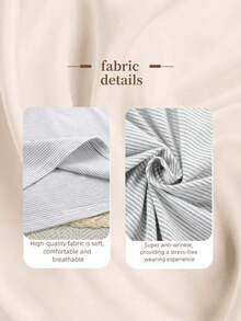 2-Piece Women's Summer New Knitted Round Neck Long-Sleeved Shorts Striped Breathable Pajamas Set - Màu Xám nhạt - Xem 8