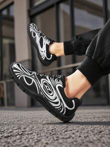 Tênis Masculino de Cano Baixo com Cadarço. Sola Acolchoada, Design Respirável, Adequado para Uso Diário, Escritório e Ocasiões Formais, Sapatos Casuais para Todas as Estações, Calçado para Atividades, Tênis Chunky Modernos - Preto - Visão 3