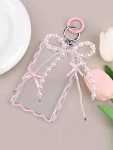 1pc Card Holder And 1pc Key Ring Transparent Creative Acrylic Card Holder Student Campus Card Meal Card Protective Cover Key Ring With Pearl Bow Keychain, Office Supplies, School Supplies, Home Supplies, Back To School Gift Photo Badge Holder Card Holder Wallet Business Card Holder Credit Card Holder - Multicolor - View 12
