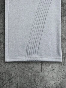 男士浅灰色阔腿运动裤，侧边褶裥设计，松紧腰带，街头风裤装 - 淺灰色 - 查看 8