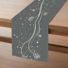 1pc Simple Gray Floral Table Runner, Flower Pattern Table Runner, Holiday Table Runner, Table Protection, Suitable For Indoor Decoration, Home Decor, And Event Decor Gift. - 72x12.99英寸 - 查看 5