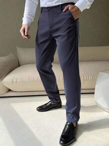2026 New Ultra-Slim Dress Pants 1pc Men's Breathable Soft Straight-Leg Casual Pants Relaxed Fit Minimalist Menswear Suit Pants The Perfect Gift Choice - 藏青色 - 查看 2