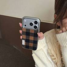 Niche Autumn/Winter Minimalist High-End Chessboard Pattern Compatible With IPhone 17/16 Pro Electroplated Silver Frame 14 Pro Personalized 15 Hard Case With Silver Edges And Resin