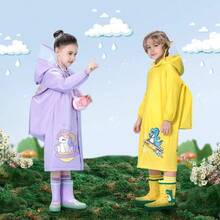 Impermeable Infantil Estampado para Nio y Nia con Espacio para Mochila Largo para Lluvia con Capucha Suave Resistente y Ligero EVA - XL + Azul/Dino - Ver 8