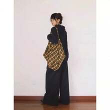 Túi đeo vai họa tiết kẻ caro dung tích lớn, Túi đeo chéo nữ, Túi tote đa năng thường ngày, Thích hợp đi làm, đi học, du lịch - trái cam - Xem 10