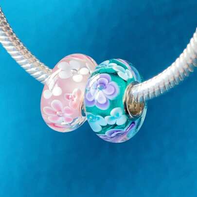 1 pieza Auténtico 100% Plata de Ley 925 Charms de Vidrio de Murano, Charms hechos a mano originales para pulseras, Charms de flores para mujeres, Regalos de joyería para mujeres, No incluye pulsera #S191A