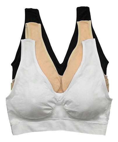 TendenciaSujetador Deportivo De Nailon De Doble Capa 3pk Piel Blanco Y Negro LCalidad premium