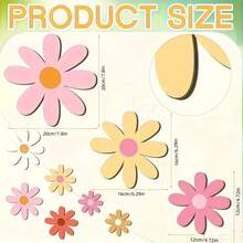 2D平面 - 6件套波西米亚雏菊墙饰套装，波西米亚风格儿童房装饰，女孩自然主题墙饰，木质花卉挂件，适合家居和办公室 - 彩色 - 查看 2