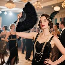 Feather Fan, Vintage Black Hand Fan With Tassel For Party, Wedding, Cosplay, Gothic Accessories, Dance, Photography Prop, 1920s Accessories - 預設 - 查看 3