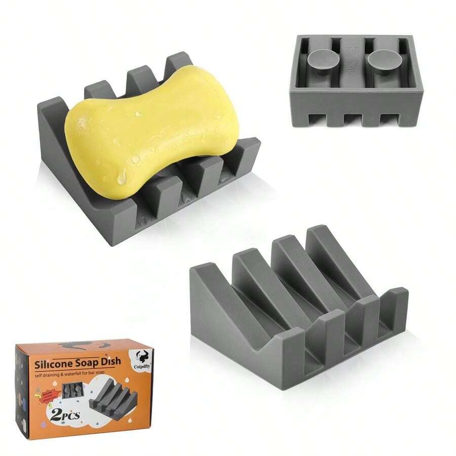 Dishes, Upgrade Suction Silicone Shower Soap Dish With Drianage, Bar Soap Holder Amp Saver Waterfall SelfDraining To Keep Your Bar Soap Organized And Clean 2, Grey - Grey2 - View 1