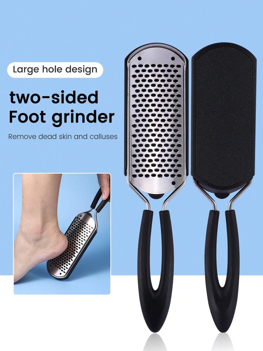 1pc Stainless Steel Foot File Callus Pellet Remover Hard Dead Skin Container Scrubber For Heel Removal Pedicure Spa Too - Black - View 1