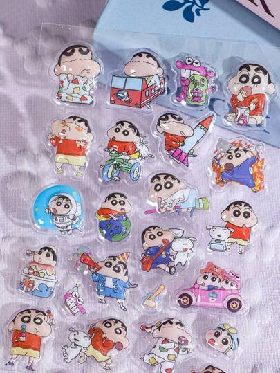 (Some Styles May Have Color Differences And Will Be Randomly Sent) 1pc Random Embossed Crayon Shin-Chan Epoxy Stickers, Cartoon Stickers, PVC Waterproof Decorative Hand Account Material, Creative DIY Stationery Stickers.