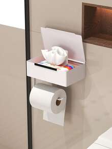 1 pieza Portarrollos de papel higiénico con estante, caja de toallitas húmedas de baño, caja de pañuelos, portarrollos de papel higiénico montado en la pared, caja de pañuelos para la sala de estar y el baño, estante de almacenamiento de papel higiénico sin taladro, organizador de accesorios de baño, accesorios de baño de hotel - Multicolor - Ver 3