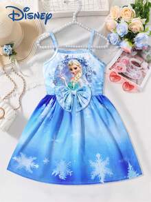 Disney Đầm hai dây dễ thương in hình công chúa Elsa trong phim Frozen cho bé gái mùa hè, đầm dự tiệc ngoài trời in hình bông tuyết, hở vai, eo thon. - Màu xanh lam - Xem 1