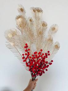 1pc 42cm Plastic Artificial Plant Branch Winterberry With Red Berries, Suitable For Wedding/Party/Home/Christmas/Spring Decoration Home Decor Christmas Decorations Room Decor - Red - View 8