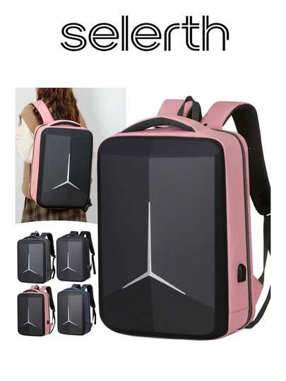 1个黑色和粉色EVA+牛津布休闲商务背包，多隔层，大容量，带USB接口，适合女性、青少年、大学生、初学者和上班族，完美适用于办公室、大学、工作、商务、通勤、户外、旅行，便携