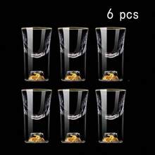 6pcs/Set, 15ml/2oz Mini Gold Rim Cups, Suitable For Bars, Clubs, Home Parties, Father's Day Gifts