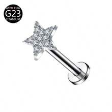 1 pieza Pendiente de titanio G23 con rosca interna, Pendiente, Cartílago, Trago, Hélice, Aro, Joyería corporal con decoración de diamante, 16G - Plateado - Ver 10