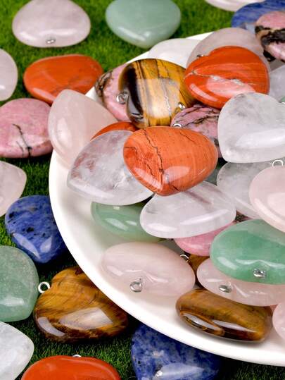 Natural Stone Heart Charms For Jewelry Making-30*30mm Natural Green Aventurine&Rose Quartz&Tiger Eye&Sodalite&Red Jasper&Crystal&Rhodonite Pendant For Bracelet Necklaces And Earrings.Valentine's Day Jewelry Materials And Accessories.