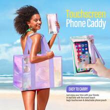 Large Beach Tote Bag For Women 26L Waterproof Sandproof Beach Bag With Zipper Pouch, Jacquard Strap Iridescent Clear Tote Bag For Vacation, Holiday, Beach, Swimming, Pool, Cruise, Boat Bag, Perfect For Beach Vacation, Shopping, And Vacation Essentials - Mauve Purple - View 4