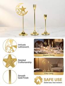 1pc/Set Metal Gold/Black Large Crescent Moon Candle Holder/Ramadan Lantern/Candle Holder/Windproof Glass Candle Holder - Multicolor - View 6