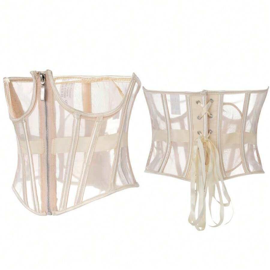 1 chiếc đai nịt eo lưới dành cho nữ, áo corset định hình eo, thích hợp cho tiệc tùng và mặc hàng ngày. - Màu be - Xem 1