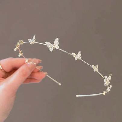 时尚法式蝴蝶发箍，优雅百搭的发饰，适合外出和洗脸时佩戴，镶钻发夹