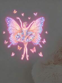 Hình dán tường nàng tiên bướm ba lê phát sáng trong bóng tối - Decal PVC tự dính với đôi cánh lấp lánh và vương miện hoa, cảnh đêm huyền ảo cho trang trí nhà cửa, đồ trang trí hình bướm. - Nhiều màu - Xem 3