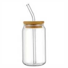 1 Piece Durable High Borosilicate Glass Water Cup With Straw And Wooden Lid - Transparent Multi-Purpose Cup Suitable For Iced Coffee, Tea, Juice, Beer, Milk - -Friendly Glass Drinkware, 11.83oz/15.22oz/18.6oz Capacity, Perfect For Home, Office, And School Use - 1個 - 查看 1