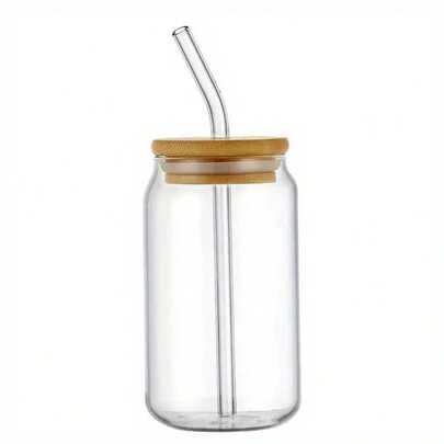 1 Piece Durable High Borosilicate Glass Water Cup With Straw And Wooden Lid - Transparent Multi-Purpose Cup Suitable For Iced Coffee, Tea, Juice, Beer, Milk - -Friendly Glass Drinkware, 11.83oz/15.22oz/18.6oz Capacity, Perfect For Home, Office, And School Use