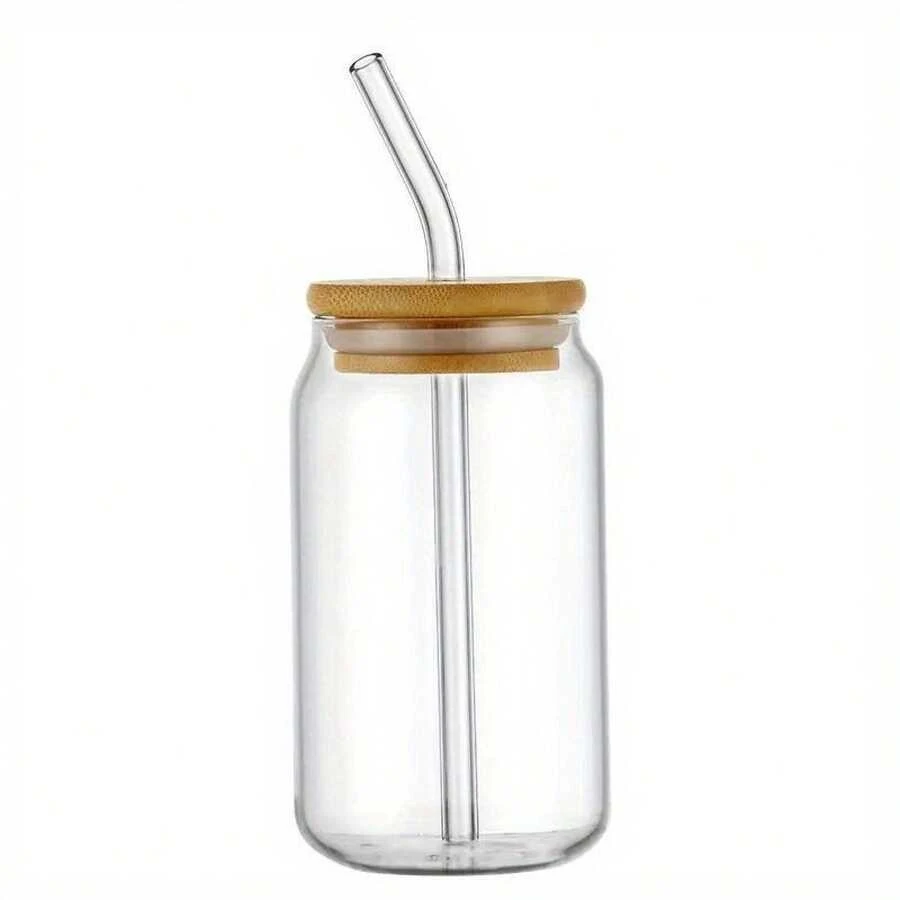 1 Piece Durable High Borosilicate Glass Water Cup With Straw And Wooden Lid - Transparent Multi-Purpose Cup Suitable For Iced Coffee, Tea, Juice, Beer, Milk - -Friendly Glass Drinkware, 11.83oz/15.22oz/18.6oz Capacity, Perfect For Home, Office, And School Use - 1個 - 查看 1