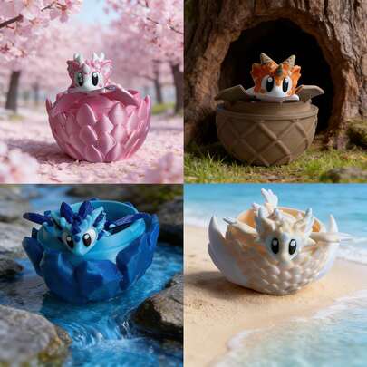 3D Printed Dragon Egg - Angel Baby - Cute Little Dragon - Four Sacred Dragons - 4 Different Sets Of Figurines - Birthday Gift - Holiday Gift (Small Dragon Inside Dragon Egg)