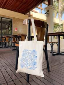 Tote Bag, Blue Shell Design - 100% Cotton, 33x40cm - Màu be - Xem 4