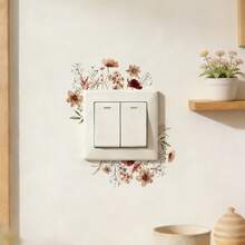 5pcs Watercolor Style Green Leaves And Flowers Wall Stickers, Removable Self-Adhesive PVC Waterproof Fresh Plant Decals, Suitable For Bathrooms, Kitchens, Light Switch Panels, And DIY Art Projects; A Pastoral Style Decoration. - Multicolor - View 1