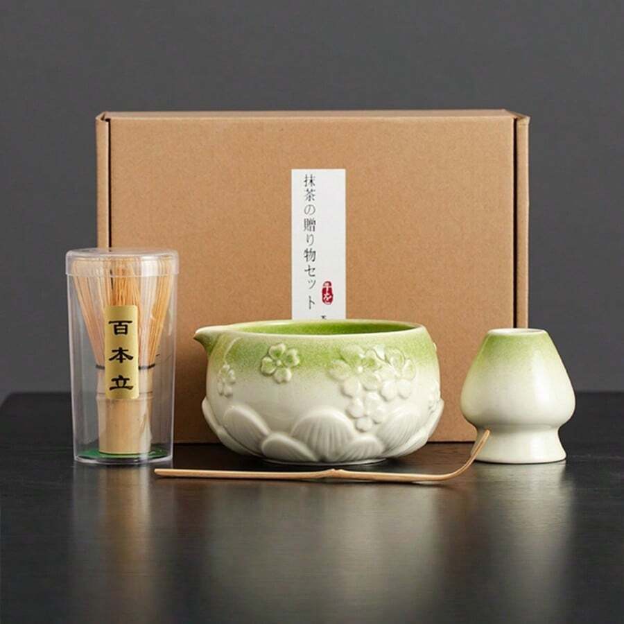 1pc/4pcs Sakura Gradient Matcha Tea Set, Includes Matcha Bowl, Matcha Whisk, Matcha Cup, Stirrer, Tea Spoon, Tea Bowl Set, Matcha Preparation Tools, Dessert & Beverage Making Tools, Japanese Gift Box, Matsukawa Matcha Stirring Set, Gift For Matcha Enthusiasts
