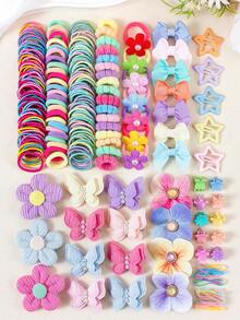 10/100/822pcs Candy-Colored Cute Girl Hair Accessories Set, Including Pearl Butterfly Hair Clips, Fabric Flower Hair Clips, Imitation Orchid Side Clips, Solid Color Bow Claw Clips, Five-Petal Flower Hair Scrunchies, Y2K Star BB Clips, Mini Claw Clips And Bubble Towel Elastic Hair Bands, Suitable For Girls' Daily, Party, And Outings, Essential For Sweet Dopamine Hairstyles - Multicolor - View 2