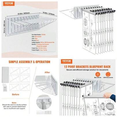 Mobile Blueprint Storage Rack, Plan Holder With 12 Pivot Brackets, Mobile Blueprint Holder Adjustable Height Length, Poster Display Rack Office And Home Rack Only Without Clamps