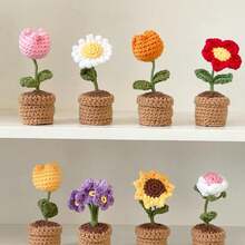 Handmade Knitted Tulip Potted Plant, Crochet Sunflower Potted Plant, Heart-Shaped Flower Desktop Decor, Knitted Rose Flower Finished Product, Forget-Me-Not Potted Plant, Artificial Flower Desktop Decor, Party Small Gift - Nhiều màu - Xem 3